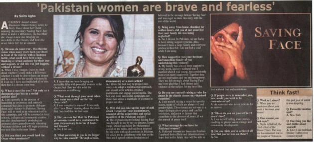 Sharmeen Obaid Chinoy - Daily Times - 18 March 2012 Sharmeen Obaid Chinoy - Daily Times - 18 March 2012
